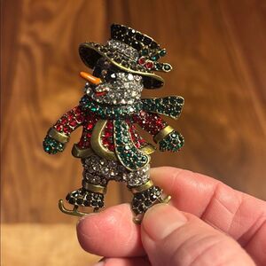 Off Park Festive Snowman Brooch with Rhinestones